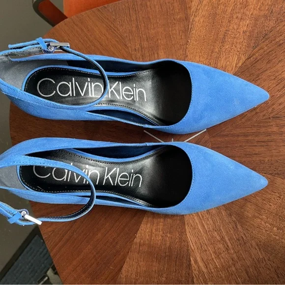 Blue Suede Pumps with Ankle Strap - Picture 7 of 7